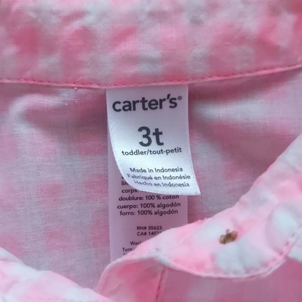 Carter's Gingham shirt dress with adjustable sleeves and bows - pink - size 3T